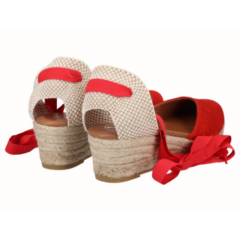 Viguera Alpargata Cuña Baja Yute Cintas Rojo
