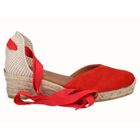 viguera Alpargata Cuña Baja Yute Cintas Rojo