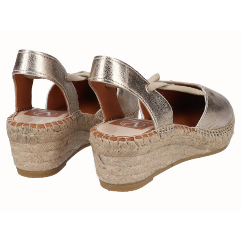 Viguera Alpargata Cuña Baja Yute Oro Con Elásticos