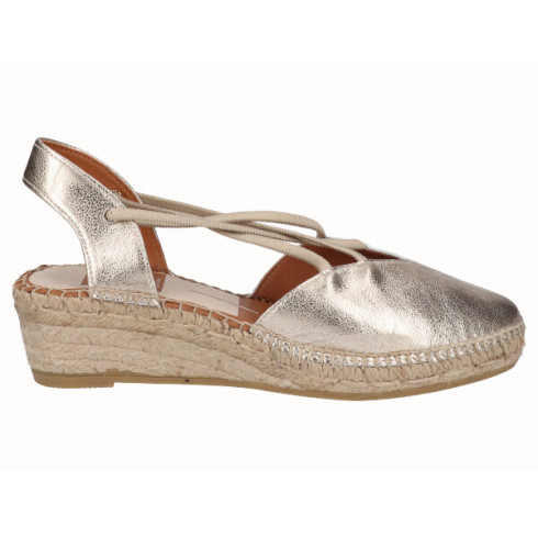 viguera Alpargata Cuña Baja Yute Oro Con Elásticos