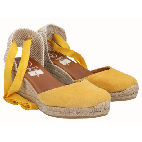 Viguera Alpargata Cuña Media Yute Cintas Amarillo
