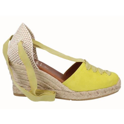 viguera Alpargata Cuña Media Yute Cintas Amarillo