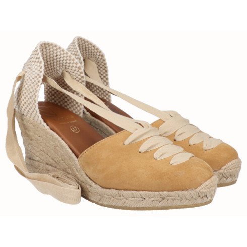 Viguera Alpargata Cuña Media Yute Cintas Beig