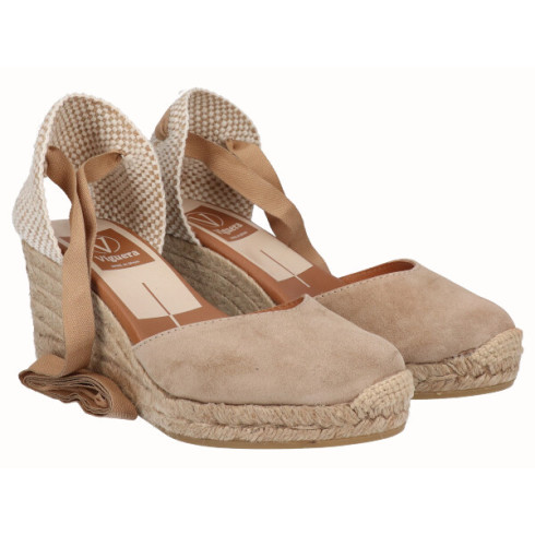 Viguera Alpargata Cuña Media Yute Cintas Beig