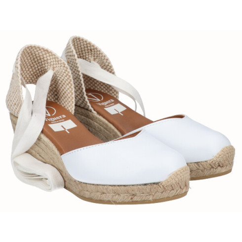 Viguera Alpargata Cuña Media Yute Cintas Blanco
