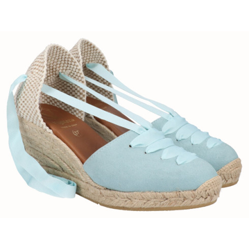 Viguera Alpargata Cuña Media Yute Cintas Celeste