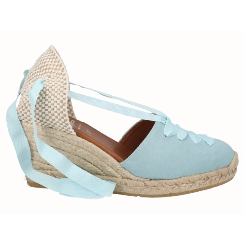 viguera Alpargata Cuña Media Yute Cintas Celeste