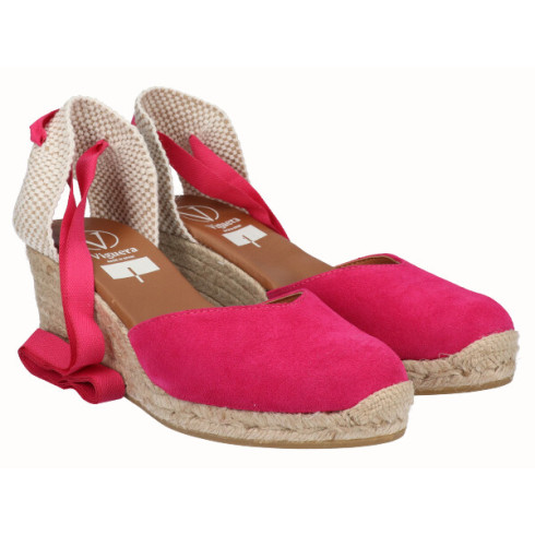 Viguera Alpargata Cuña Media Yute Cintas Fuxia