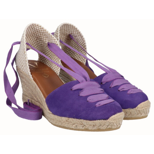 Viguera Alpargata Cuña Media Yute Cintas Morado