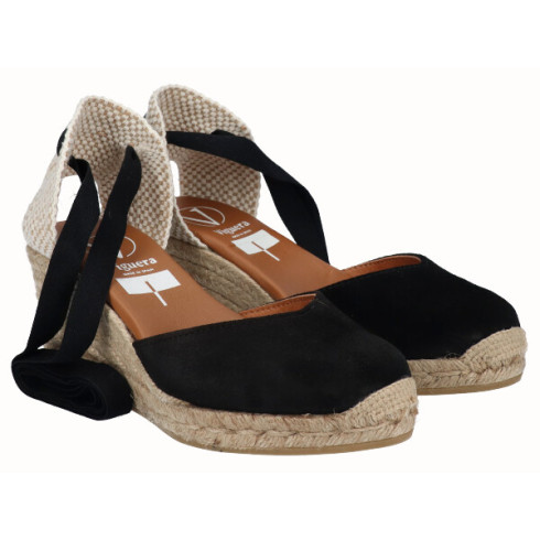 Viguera Alpargata Cuña Media Yute Cintas Negro