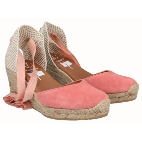 Viguera Alpargata Cuña Media Yute Cintas Salmon