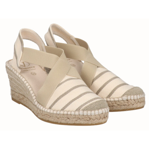 Viguera Alpargata Cuña Media Yute Rayas Beig