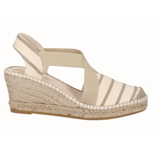 viguera Alpargata Cuña Media Yute Rayas Beig