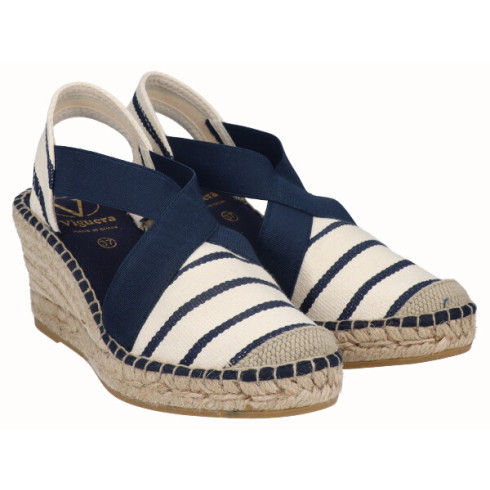 Viguera Alpargata Cuña Media Yute Rayas Marino