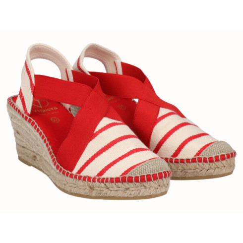 Viguera Alpargata Cuña Media Yute Rayas Rojo