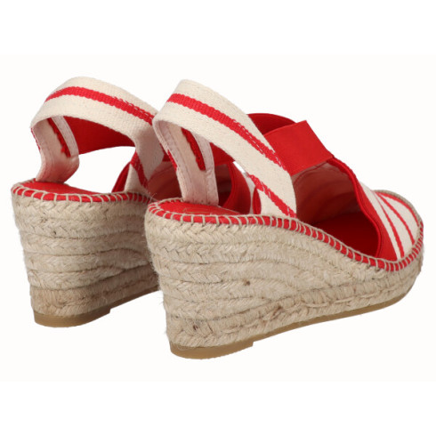 Viguera Alpargata Cuña Media Yute Rayas Rojo