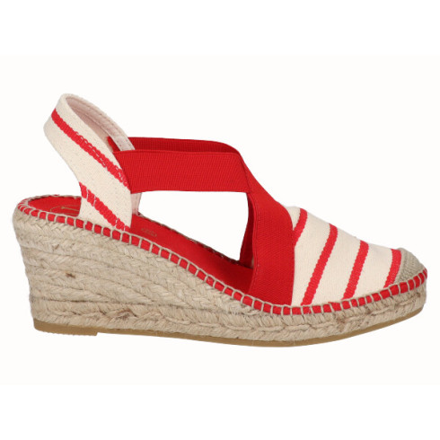 Viguera Alpargata Cuña Media Yute Rayas Rojo