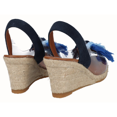 Viguera Alpargata Cuña Yute Vinilo Borlas Azul