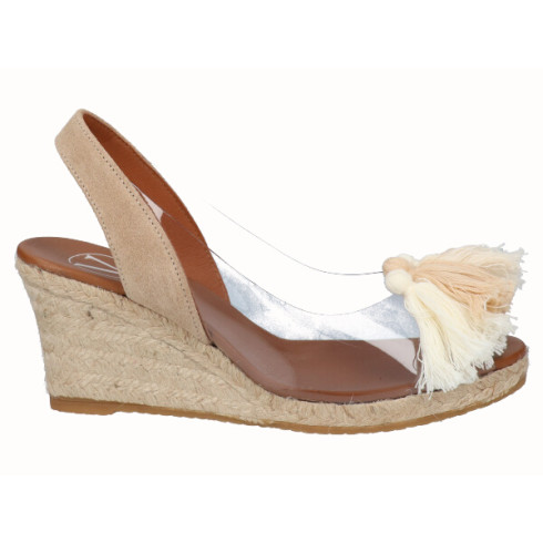 viguera Alpargata Cuña Yute Vinilo Borlas Beig