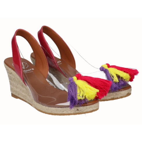 Viguera Alpargata Cuña Yute Vinilo Borlas Multi