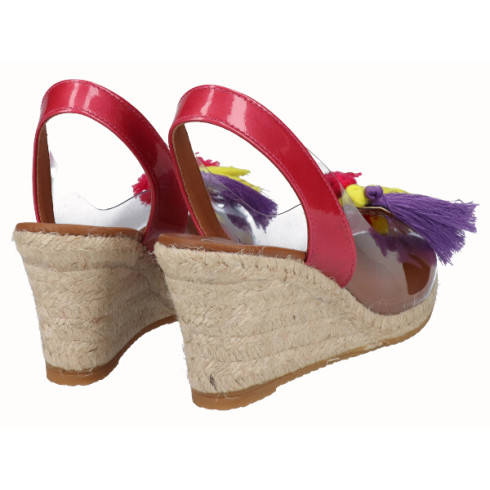 Viguera Alpargata Cuña Yute Vinilo Borlas Multi