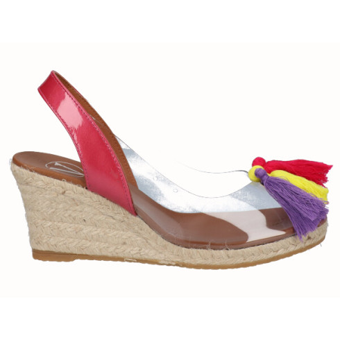 Viguera Alpargata Cuña Yute Vinilo Borlas Multi