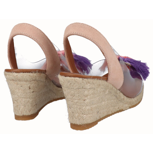 Viguera Alpargata Cuña Yute Vinilo Borlas Rosa