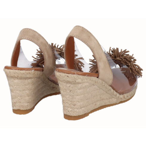 Viguera Alpargata Cuña Yute Vinilo Flecos Beig
