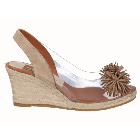 Viguera Alpargata Cuña Yute Vinilo Flecos Beig