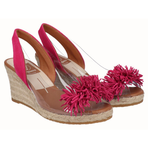 Viguera Alpargata Cuña Yute Vinilo Flecos Fuxia