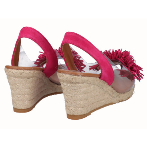 Viguera Alpargata Cuña Yute Vinilo Flecos Fuxia