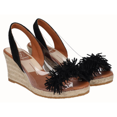 Viguera Alpargata Cuña Yute Vinilo Flecos Negro