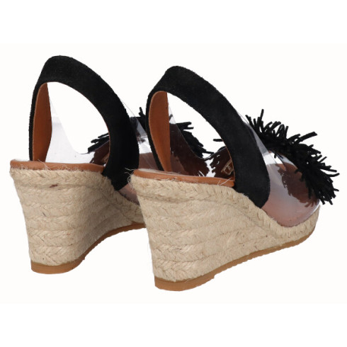 Viguera Alpargata Cuña Yute Vinilo Flecos Negro