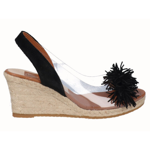 Viguera Alpargata Cuña Yute Vinilo Flecos Negro