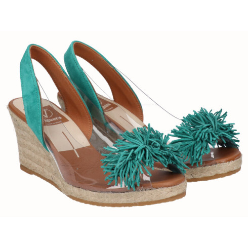 Viguera Alpargata Cuña Yute Vinilo Flecos Verde