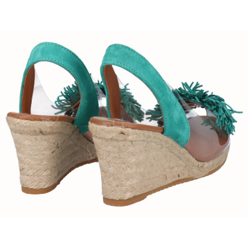 Viguera Alpargata Cuña Yute Vinilo Flecos Verde