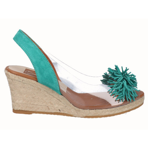 Viguera Alpargata Cuña Yute Vinilo Flecos Verde