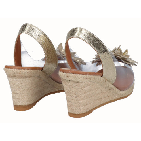 Viguera Alpargata Cuña Yute Vinilo Flores Platino