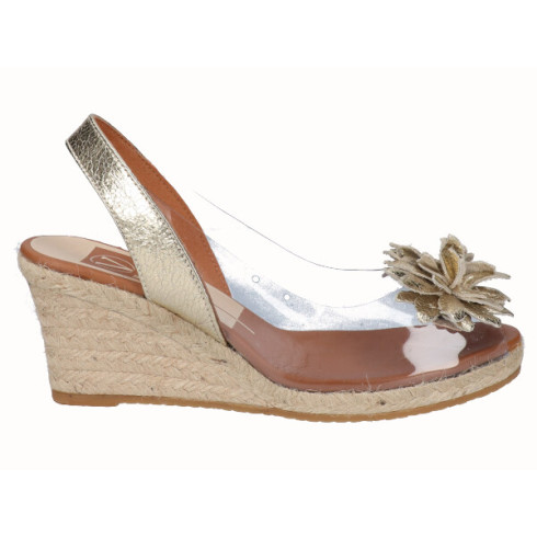 Viguera Alpargata Cuña Yute Vinilo Flores Platino