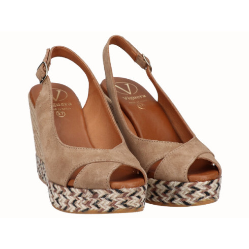 Viguera Alpargata Peep Toes Cuña Alta Beig
