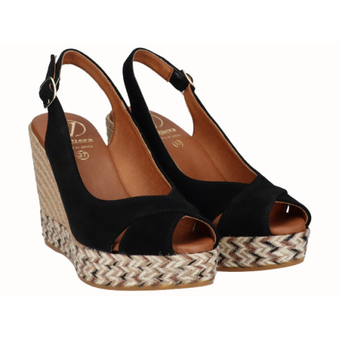 Viguera Alpargata Peep Toes Cuña Alta Negro