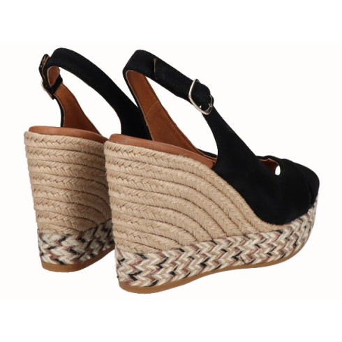 Viguera Alpargata Peep Toes Cuña Alta Negro