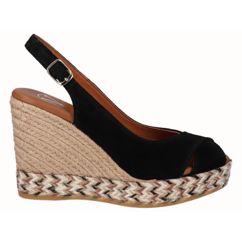 Viguera Alpargata Peep Toes Cuña Alta Negro