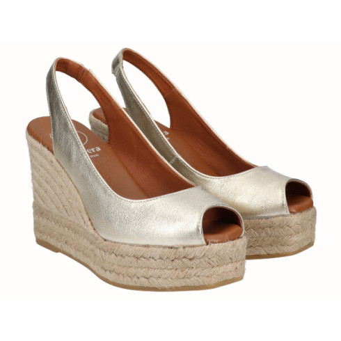 Viguera Alpargata Peep Toes Cuña Alta Oro