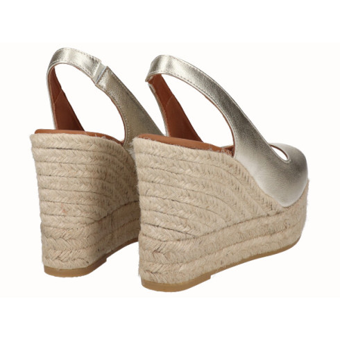Viguera Alpargata Peep Toes Cuña Alta Oro