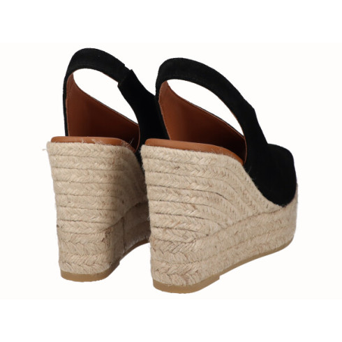 Viguera Alpargata Peep Toes Cuña Alta Yute Negro