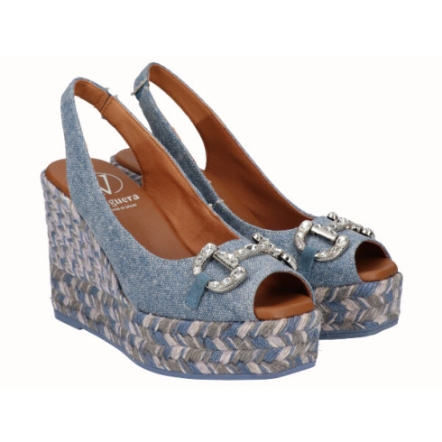 Viguera Alpargata Peep Toes Cuña Alta Yute Vaquero