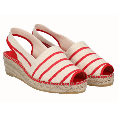 Viguera Alpargata Peep Toes Cuña Baja Rojo