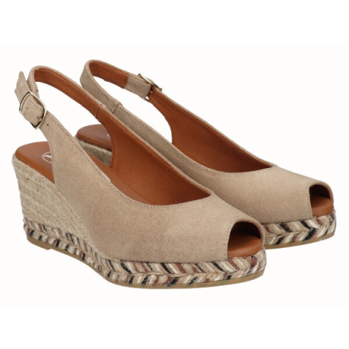 Viguera Alpargata Peep Toes Cuña Media Beig