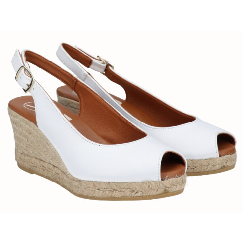 Viguera Alpargata Peep Toes Cuña Media Blanco